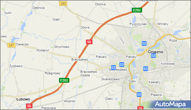 mapa Piekary gmina Gniezno, Piekary gmina Gniezno na mapie Targeo
