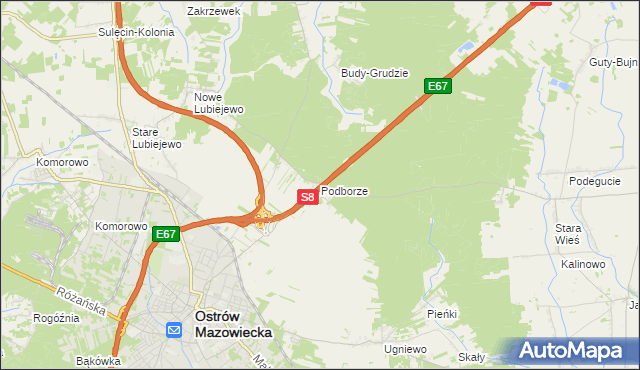 mapa Podborze gmina Ostrów Mazowiecka, Podborze gmina Ostrów Mazowiecka na mapie Targeo