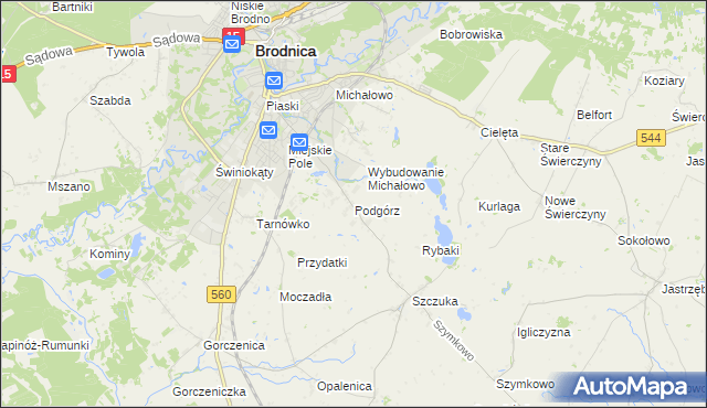 mapa Podgórz gmina Brodnica, Podgórz gmina Brodnica na mapie Targeo