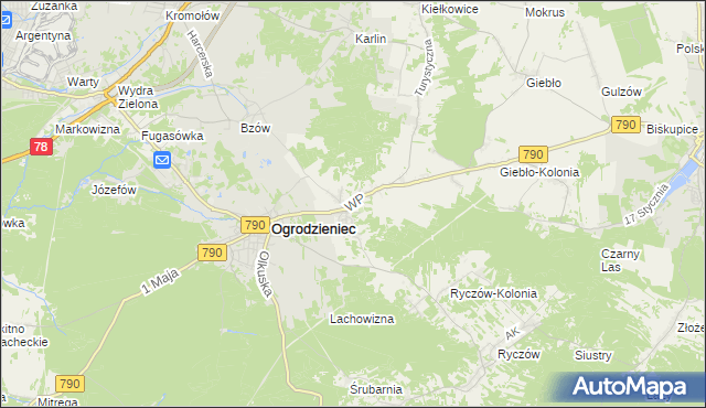 mapa Podzamcze gmina Ogrodzieniec, Podzamcze gmina Ogrodzieniec na mapie Targeo