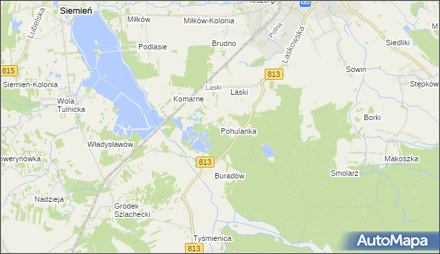 mapa Pohulanka gmina Parczew, Pohulanka gmina Parczew na mapie Targeo