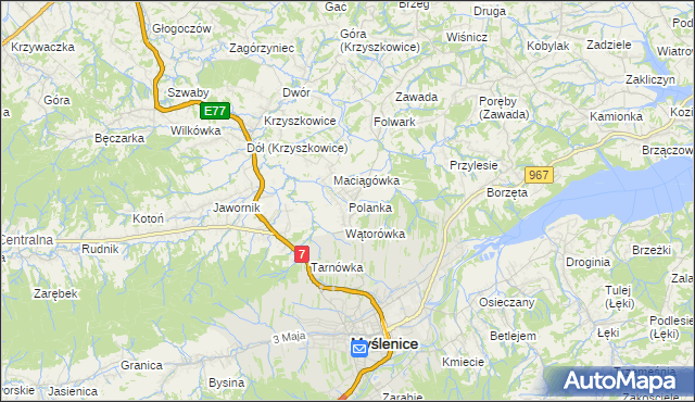 mapa Polanka gmina Myślenice, Polanka gmina Myślenice na mapie Targeo