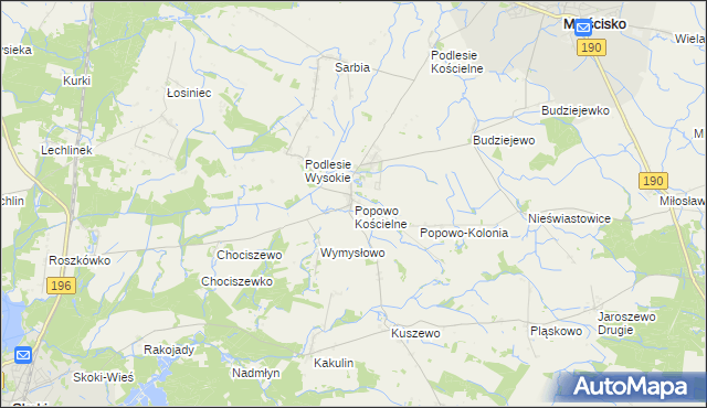 mapa Popowo Kościelne gmina Mieścisko, Popowo Kościelne gmina Mieścisko na mapie Targeo