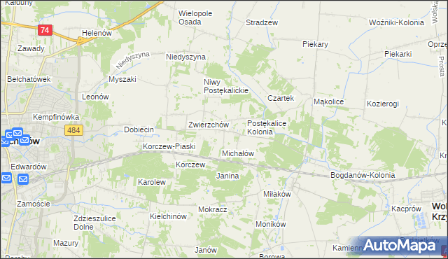 mapa Postękalice, Postękalice na mapie Targeo