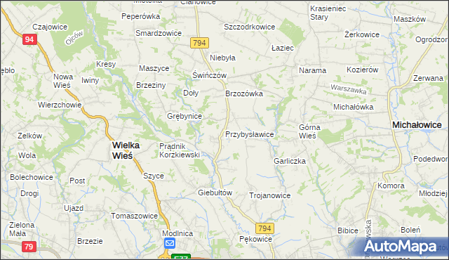 mapa Przybysławice gmina Zielonki, Przybysławice gmina Zielonki na mapie Targeo