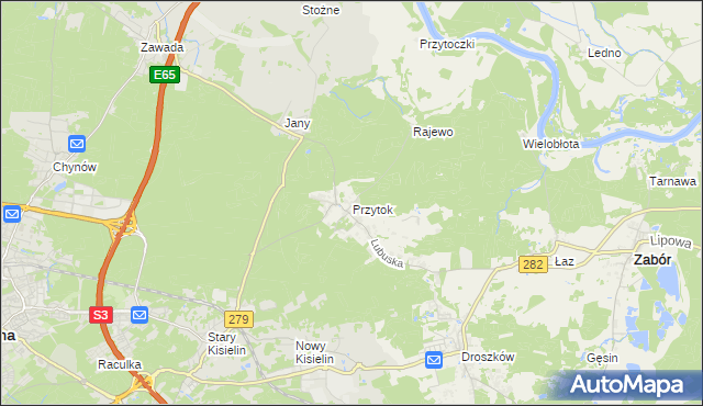 mapa Przytok gmina Zabór, Przytok gmina Zabór na mapie Targeo