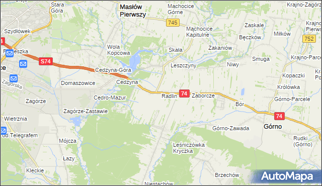 mapa Radlin gmina Górno, Radlin gmina Górno na mapie Targeo