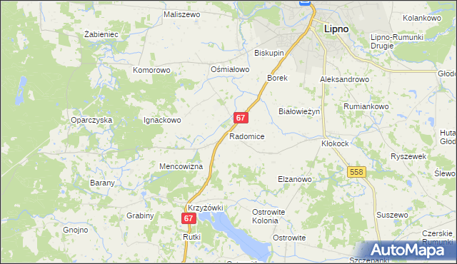 mapa Radomice gmina Lipno, Radomice gmina Lipno na mapie Targeo