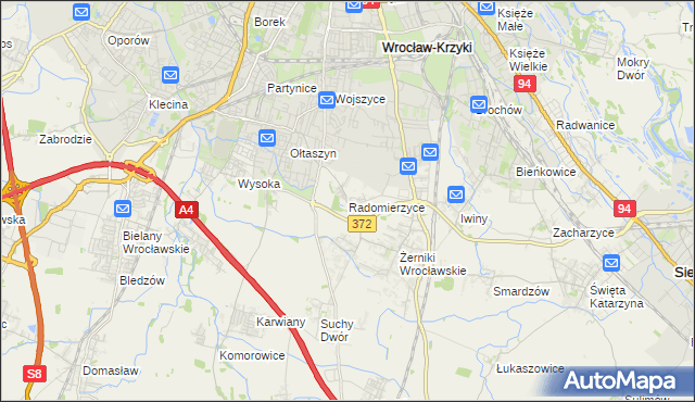 mapa Radomierzyce gmina Siechnice, Radomierzyce gmina Siechnice na mapie Targeo