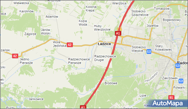 mapa Radziechowice Drugie, Radziechowice Drugie na mapie Targeo