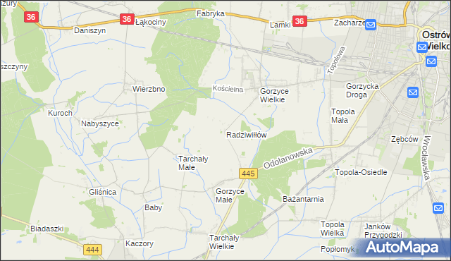 mapa Radziwiłłów gmina Ostrów Wielkopolski, Radziwiłłów gmina Ostrów Wielkopolski na mapie Targeo