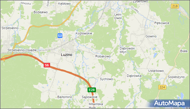 mapa Robakowo gmina Luzino, Robakowo gmina Luzino na mapie Targeo