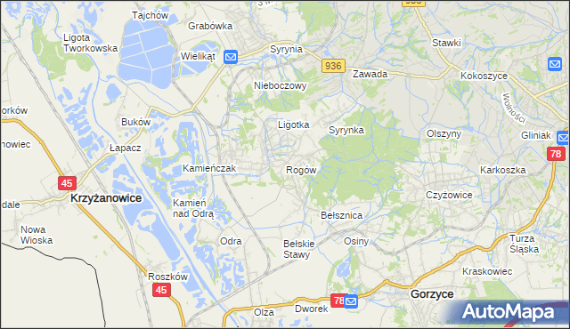 mapa Rogów gmina Gorzyce, Rogów gmina Gorzyce na mapie Targeo