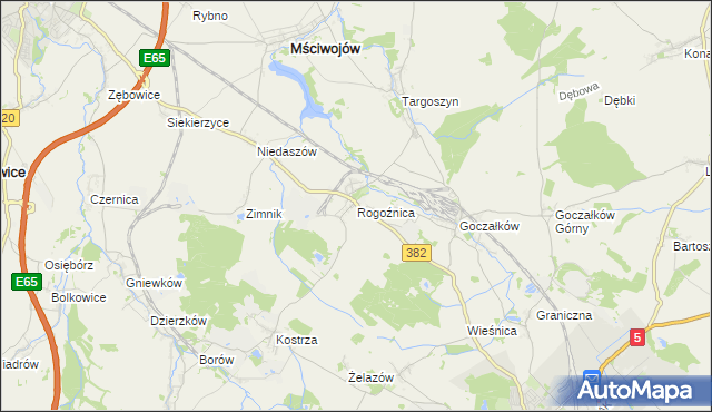 mapa Rogoźnica gmina Strzegom, Rogoźnica gmina Strzegom na mapie Targeo