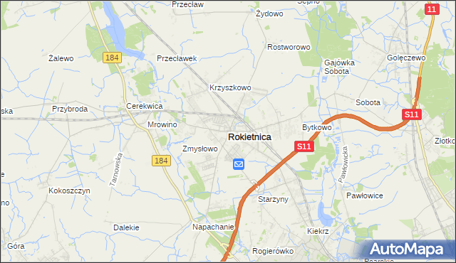 mapa Rokietnica powiat poznański, Rokietnica powiat poznański na mapie Targeo