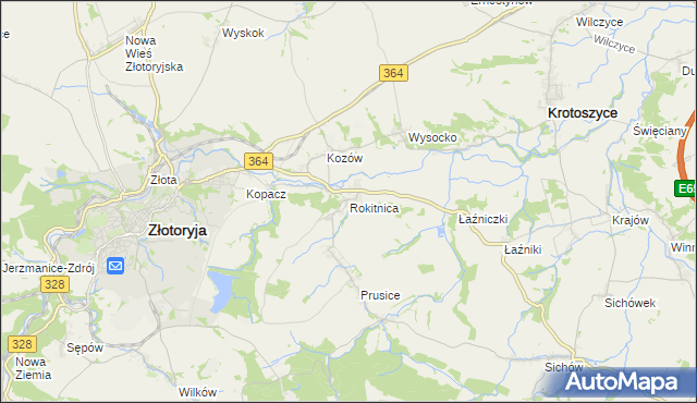 mapa Rokitnica gmina Złotoryja, Rokitnica gmina Złotoryja na mapie Targeo