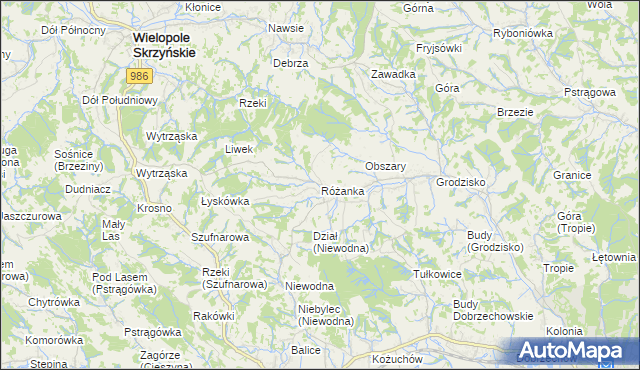 mapa Różanka gmina Wiśniowa, Różanka gmina Wiśniowa na mapie Targeo