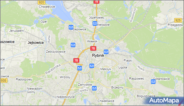 mapa Rybnika, Rybnik na mapie Targeo