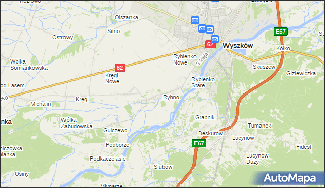 mapa Rybno gmina Wyszków, Rybno gmina Wyszków na mapie Targeo