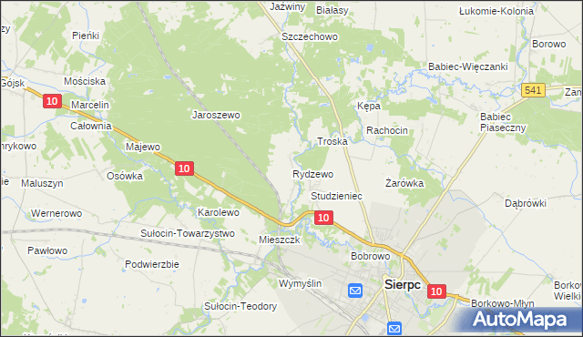 mapa Rydzewo gmina Sierpc, Rydzewo gmina Sierpc na mapie Targeo