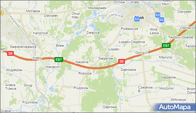 mapa Sięganów, Sięganów na mapie Targeo