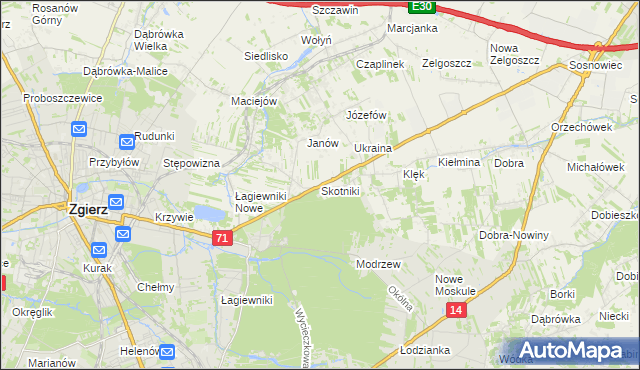 mapa Skotniki gmina Zgierz, Skotniki gmina Zgierz na mapie Targeo