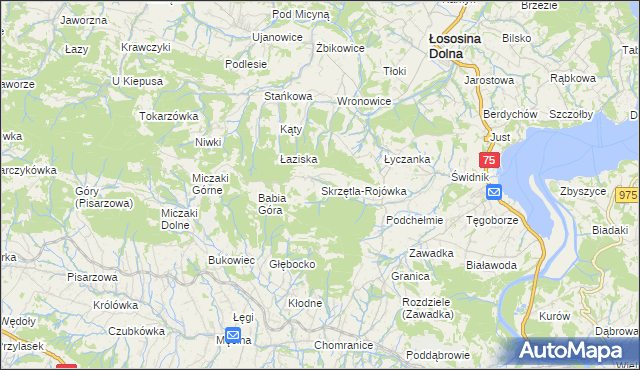 mapa Skrzętla-Rojówka, Skrzętla-Rojówka na mapie Targeo