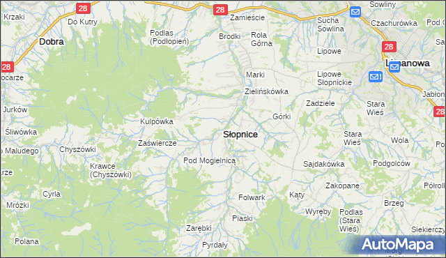 mapa Słopnice, Słopnice na mapie Targeo