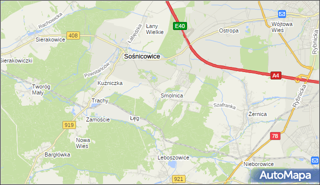 mapa Smolnica gmina Sośnicowice, Smolnica gmina Sośnicowice na mapie Targeo