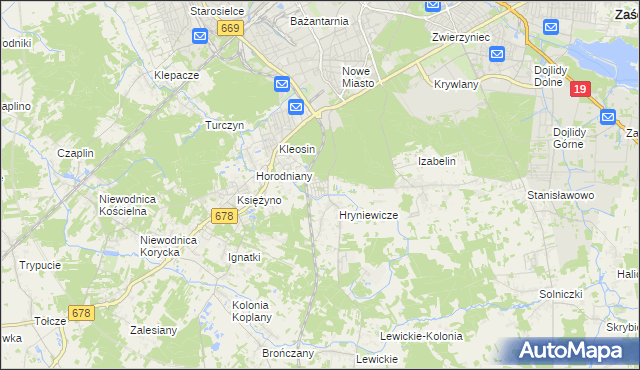 mapa Śródlesie gmina Juchnowiec Kościelny, Śródlesie gmina Juchnowiec Kościelny na mapie Targeo