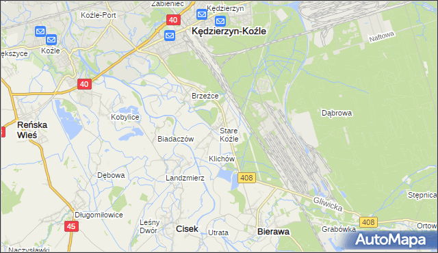 mapa Stare Koźle, Stare Koźle na mapie Targeo
