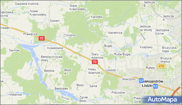 mapa Stary Adamów gmina Aleksandrów Łódzki, Stary Adamów gmina Aleksandrów Łódzki na mapie Targeo
