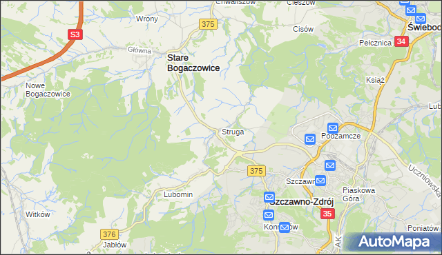 mapa Struga gmina Stare Bogaczowice, Struga gmina Stare Bogaczowice na mapie Targeo