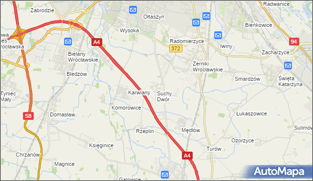 mapa Suchy Dwór gmina Żórawina, Suchy Dwór gmina Żórawina na mapie Targeo