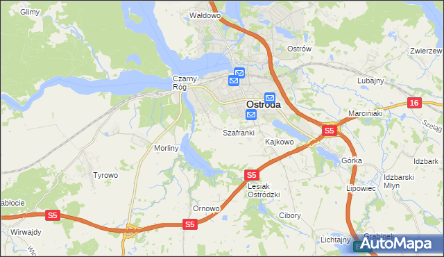 mapa Szafranki gmina Ostróda, Szafranki gmina Ostróda na mapie Targeo