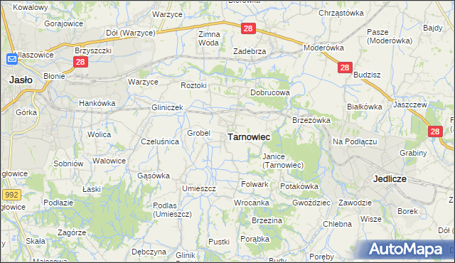 mapa Tarnowiec powiat jasielski, Tarnowiec powiat jasielski na mapie Targeo