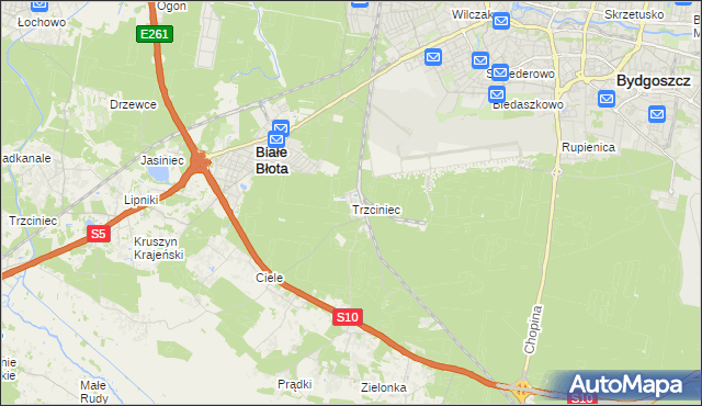 mapa Trzciniec gmina Białe Błota, Trzciniec gmina Białe Błota na mapie Targeo