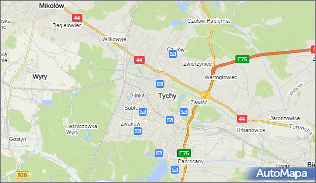 mapa Tychów, Tychy na mapie Targeo