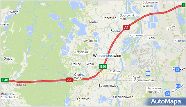 mapa Wierzchosławice powiat tarnowski, Wierzchosławice powiat tarnowski na mapie Targeo