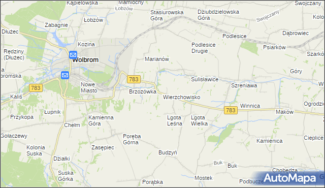mapa Wierzchowisko gmina Wolbrom, Wierzchowisko gmina Wolbrom na mapie Targeo