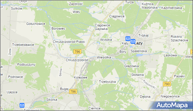 mapa Wiesiółka gmina Łazy, Wiesiółka gmina Łazy na mapie Targeo