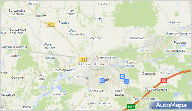 mapa Wiewiórczyn gmina Łask, Wiewiórczyn gmina Łask na mapie Targeo