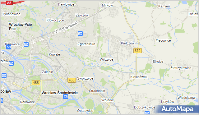 mapa Wilczyce gmina Długołęka, Wilczyce gmina Długołęka na mapie Targeo