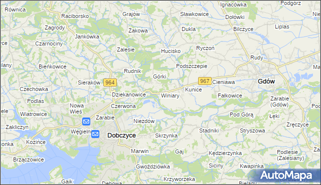 mapa Winiary gmina Gdów, Winiary gmina Gdów na mapie Targeo