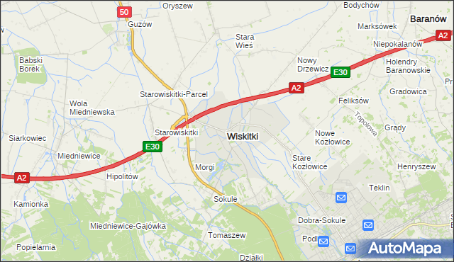 mapa Wiskitki, Wiskitki na mapie Targeo