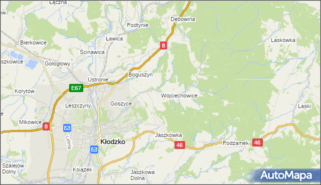 mapa Wojciechowice gmina Kłodzko, Wojciechowice gmina Kłodzko na mapie Targeo