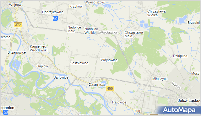 mapa Wojnowice gmina Czernica, Wojnowice gmina Czernica na mapie Targeo