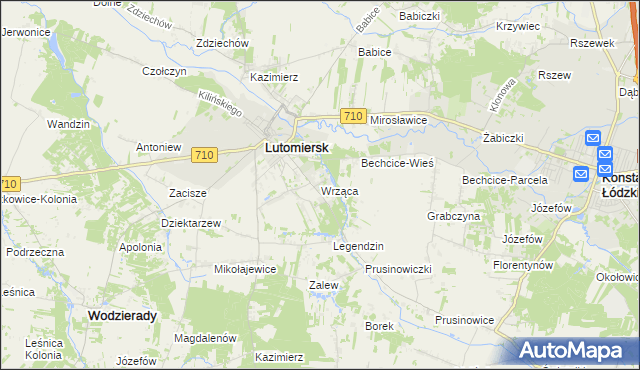 mapa Wrząca gmina Lutomiersk, Wrząca gmina Lutomiersk na mapie Targeo