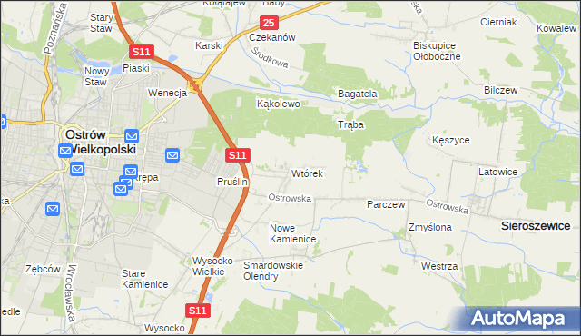 mapa Wtórek gmina Ostrów Wielkopolski, Wtórek gmina Ostrów Wielkopolski na mapie Targeo