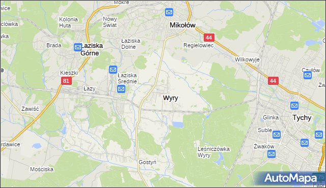 mapa Wyry, Wyry na mapie Targeo